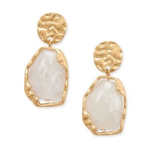 NWT - Gold Tone Textured Disc and White Marble Acrylic Drop Fashion Earrings